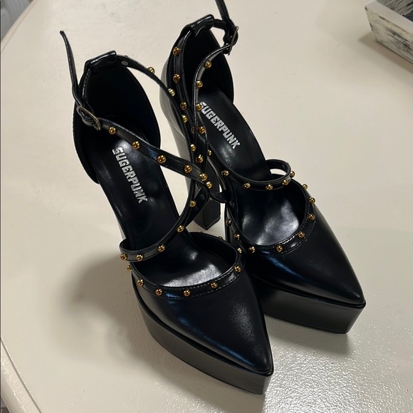 Sugar Black and Gold Stiletto Heels - Picture 2 of 8